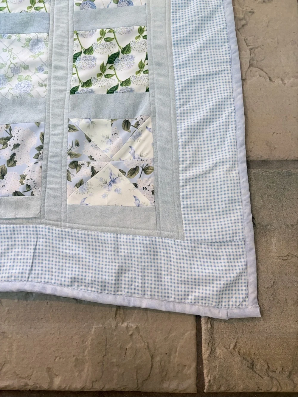 Shabby Chic Handmade Light Blue and White Patchwork Quilt - Home Bedding